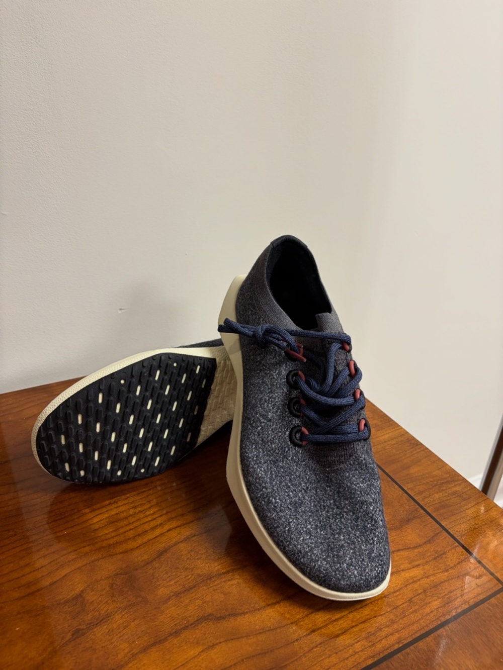 Allbirds Gray Wool Runner Sneakers with Navy & Red Laces